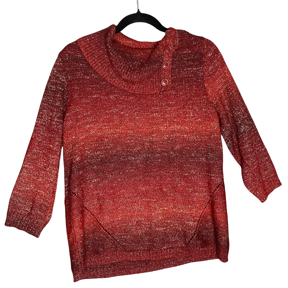 CB Est 1962 Red Cowl Neck Sweater Womens Embroidered Cozy Knit Button Top 16W